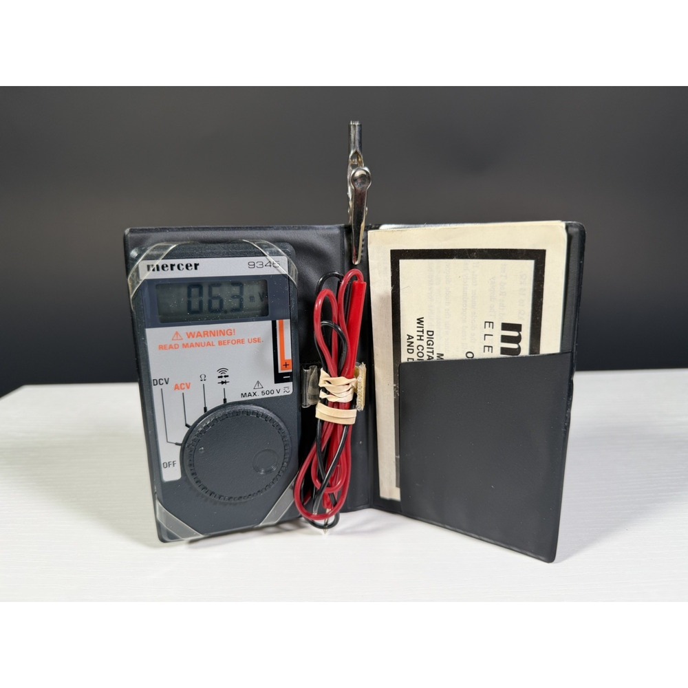 Vintage 1987 Mercer - 9345 Pocket Digital Multimeter w/ Manual, Case & Leads